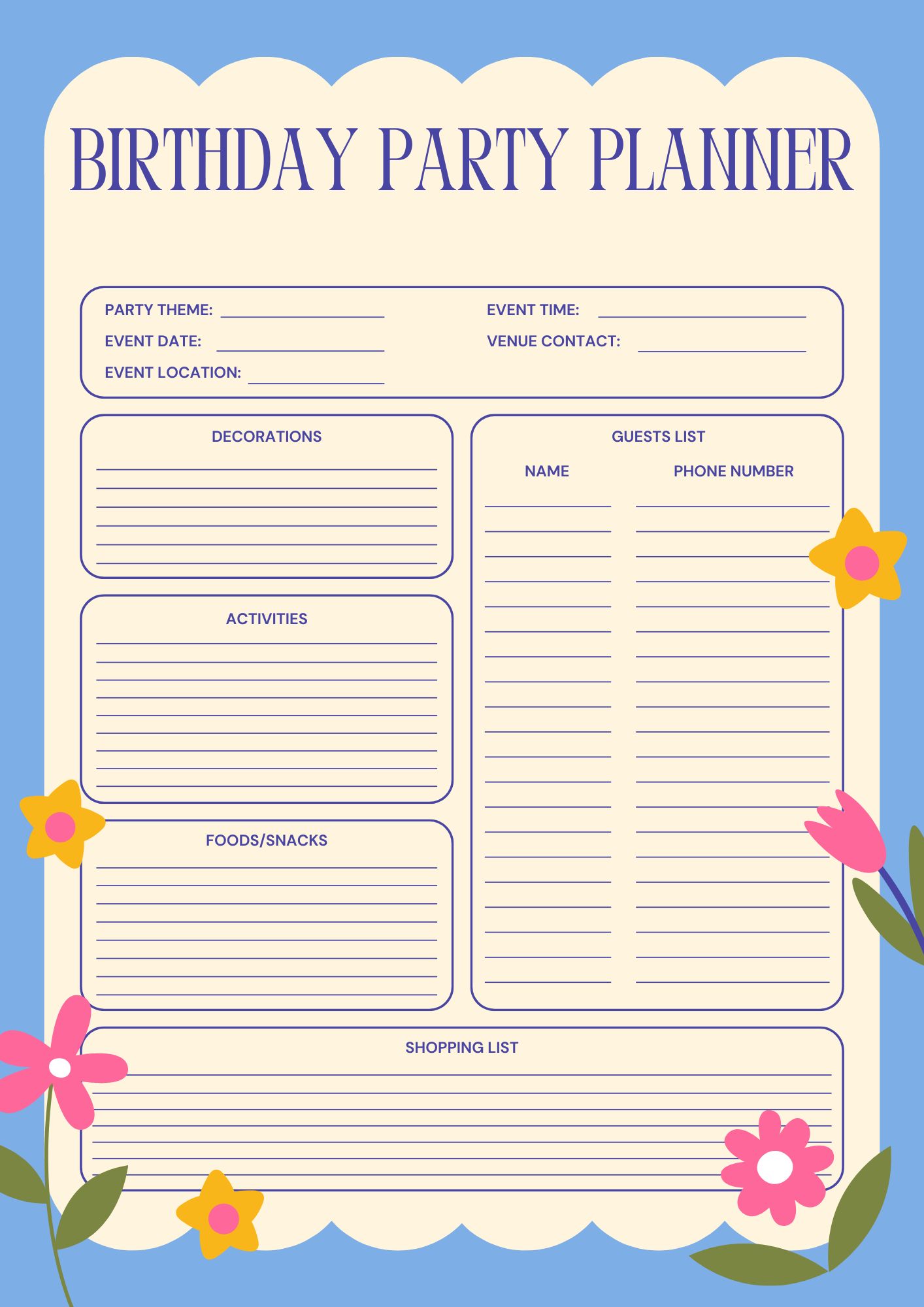 Birthday Party Planner Template